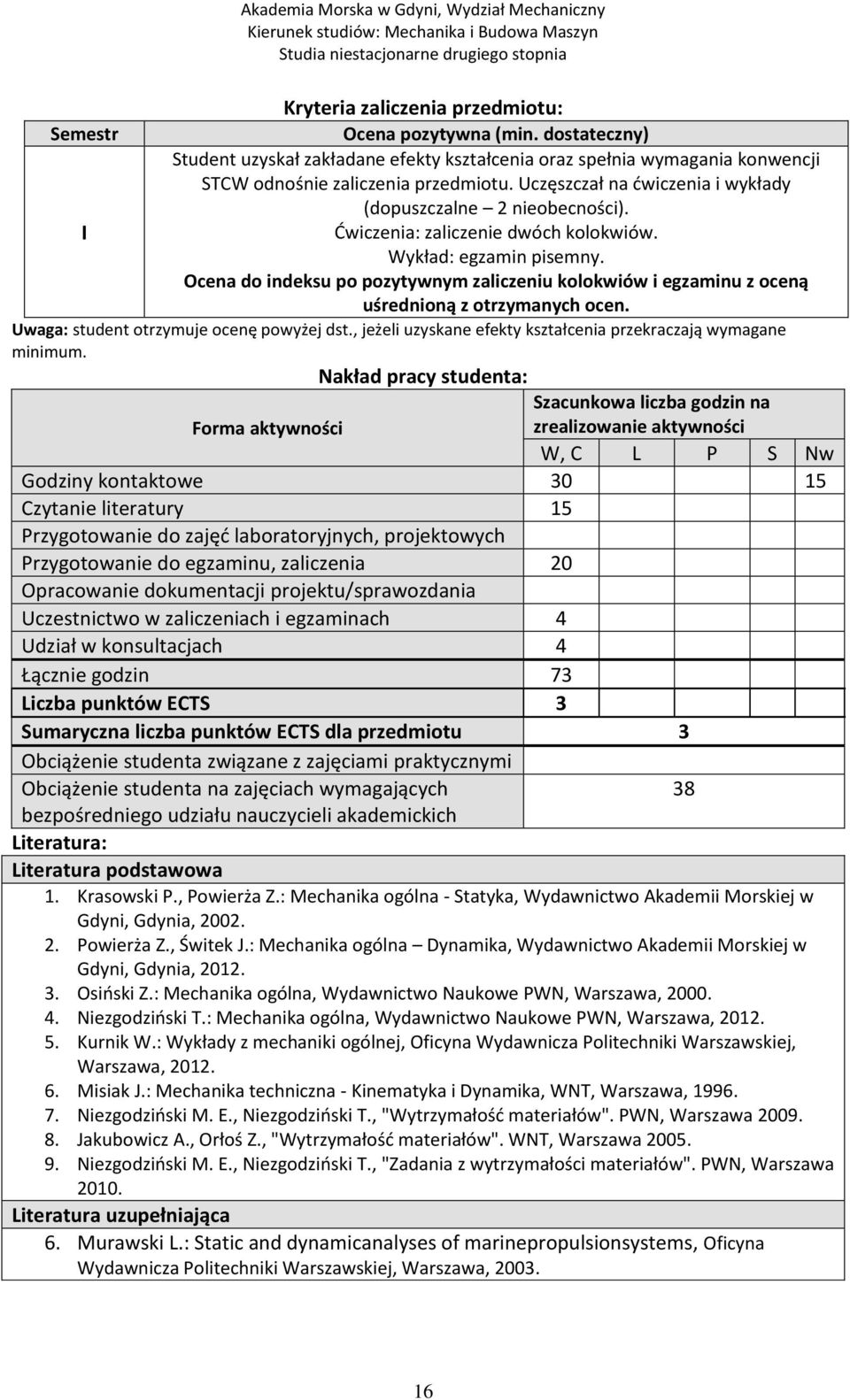 Ocena do indeksu po pozytywnym zaliczeniu kolokwiów i egzaminu z oceną uśrednioną z otrzymanych ocen. Uwaga: student otrzymuje ocenę powyżej dst.