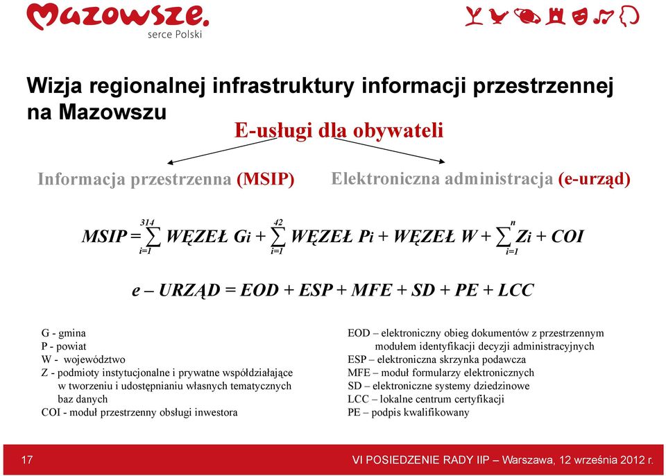 tematycznych baz danych COI - moduł przestrzenny obsługi inwestora EOD elektroniczny obieg dokumentów z przestrzennym modułem identyfikacji decyzji administracyjnych y ESP elektroniczna skrzynka