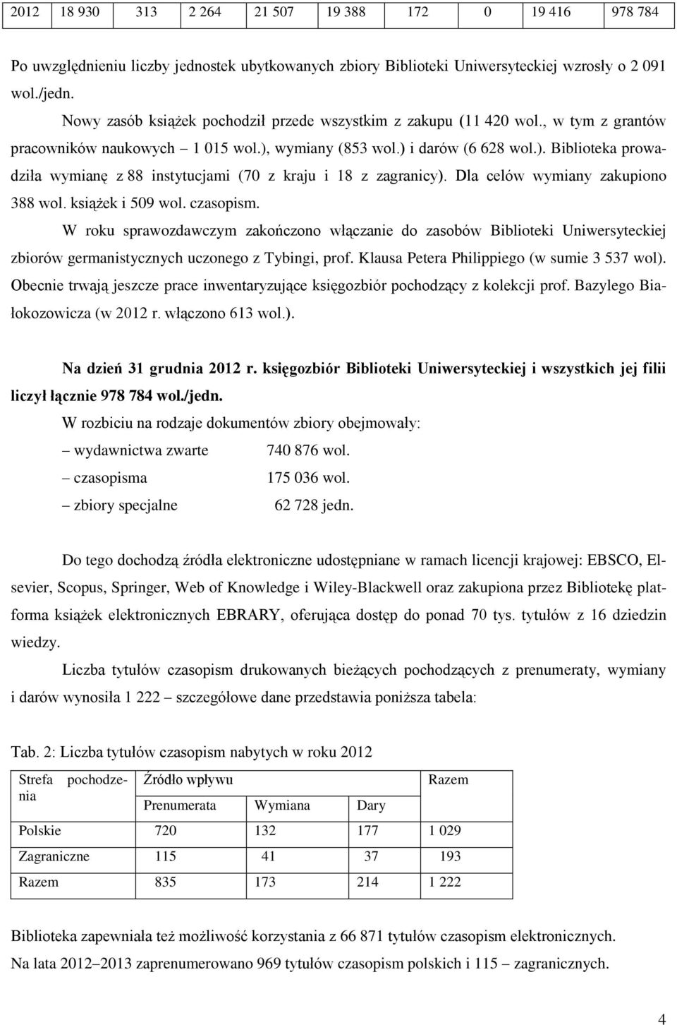 Dla celów wymiany zakupiono 388 wol. książek i 509 wol. czasopism. W roku sprawozdawczym zakończono włączanie do zasobów Biblioteki Uniwersyteckiej zbiorów germanistycznych uczonego z Tybingi, prof.