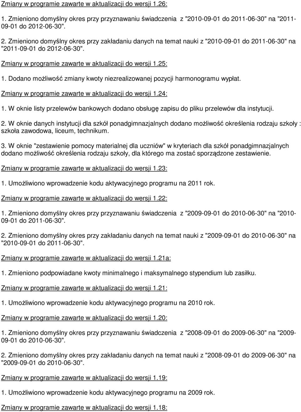 Zmiany w programie zawarte w aktualizacji do wersji 1.25: 1. Dodano możliwość zmiany kwoty niezrealizowanej pozycji harmonogramu wypłat. Zmiany w programie zawarte w aktualizacji do wersji 1.24: 1.