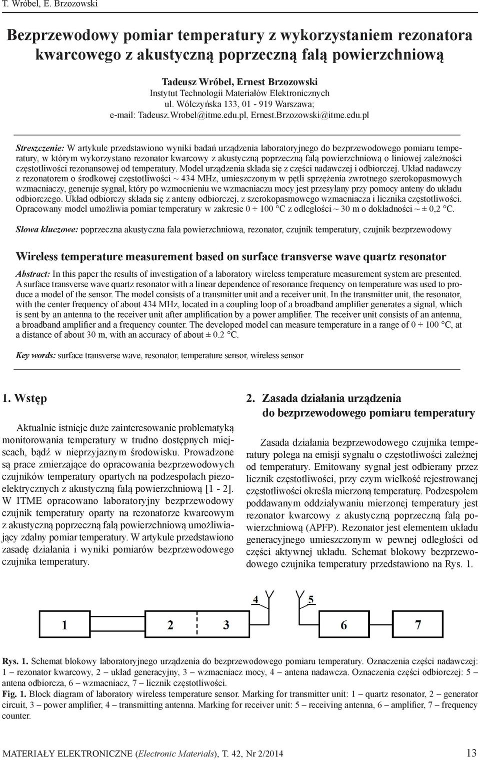 Elektronicznych ul. Wólczyńska 133, 01-919 Warszawa; e-mail: Tadeusz.Wrobel@itme.edu.