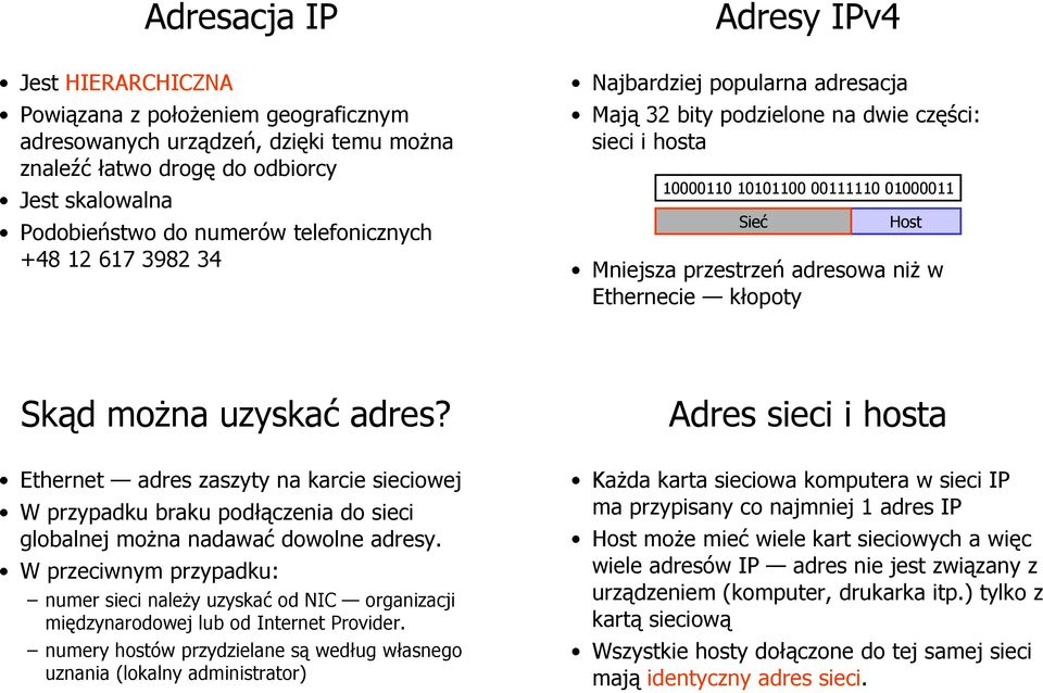 adresowa niż w Ethernecie kłopoty Sieci komputerowe 7 Sieci komputerowe Skąd można uzyskać adres?