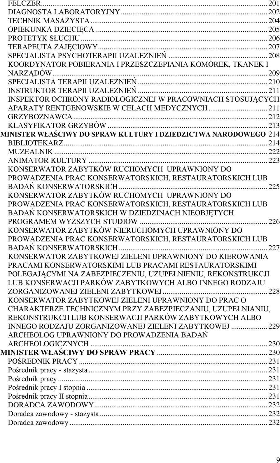 .. 211 INSPEKTOR OCHRONY RADIOLOGICZNEJ W PRACOWNIACH STOSUJĄCYCH APARATY RENTGENOWSKIE W CELACH MEDYCZNYCH... 211 GRZYBOZNAWCA... 212 KLASYFIKATOR GRZYBÓW.