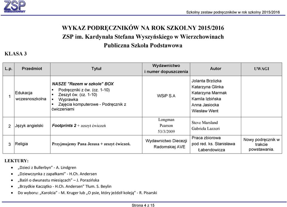 A Jolanta Brzózka Katarzyna Glinka Katarzyna Marmak Kamila Izbińska Anna Jasiocka Wiesław Went 2 Język angielski Footprints 2 + zeszyt ćwiczeń Longman Pearson 53/3/2009 Steve Marsland Gabriela