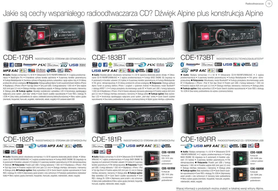 wzmacniacz 4 x 50 W Odtwarzanie D-R/-RW/MP3/WM/ 3 wyjścia przedwzmacniacza assengine Pro 6-kanałowa cyfrowa korekta opóźnienia 9-pasmowy korektor parametryczny Funkcja MediaXpander Zwrotnica cyfrowa
