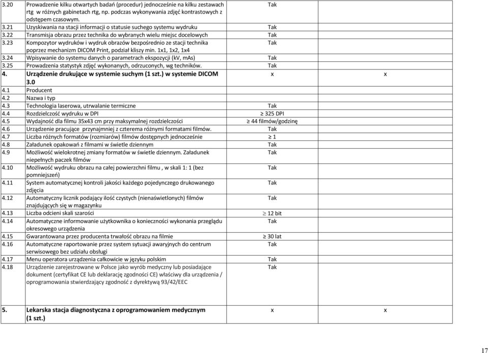 23 Kompozytor wydruków i wydruk obrazów bezpośrednio ze stacji technika poprzez mechanizm DICOM Print, podział kliszy min. 11, 12, 14 3.