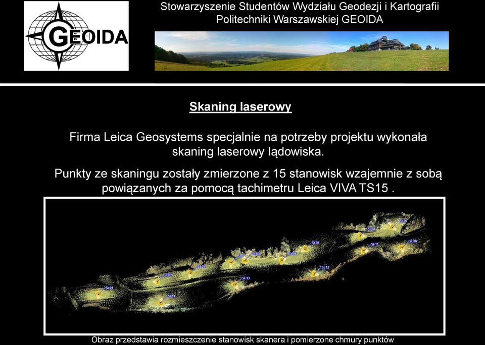 Punkty ze skaningu zostały zmierzone z 15 stanowisk wzajemnie z sobą