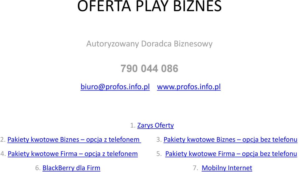 Pakiety kwotowe Biznes opcja bez telefonu 4.