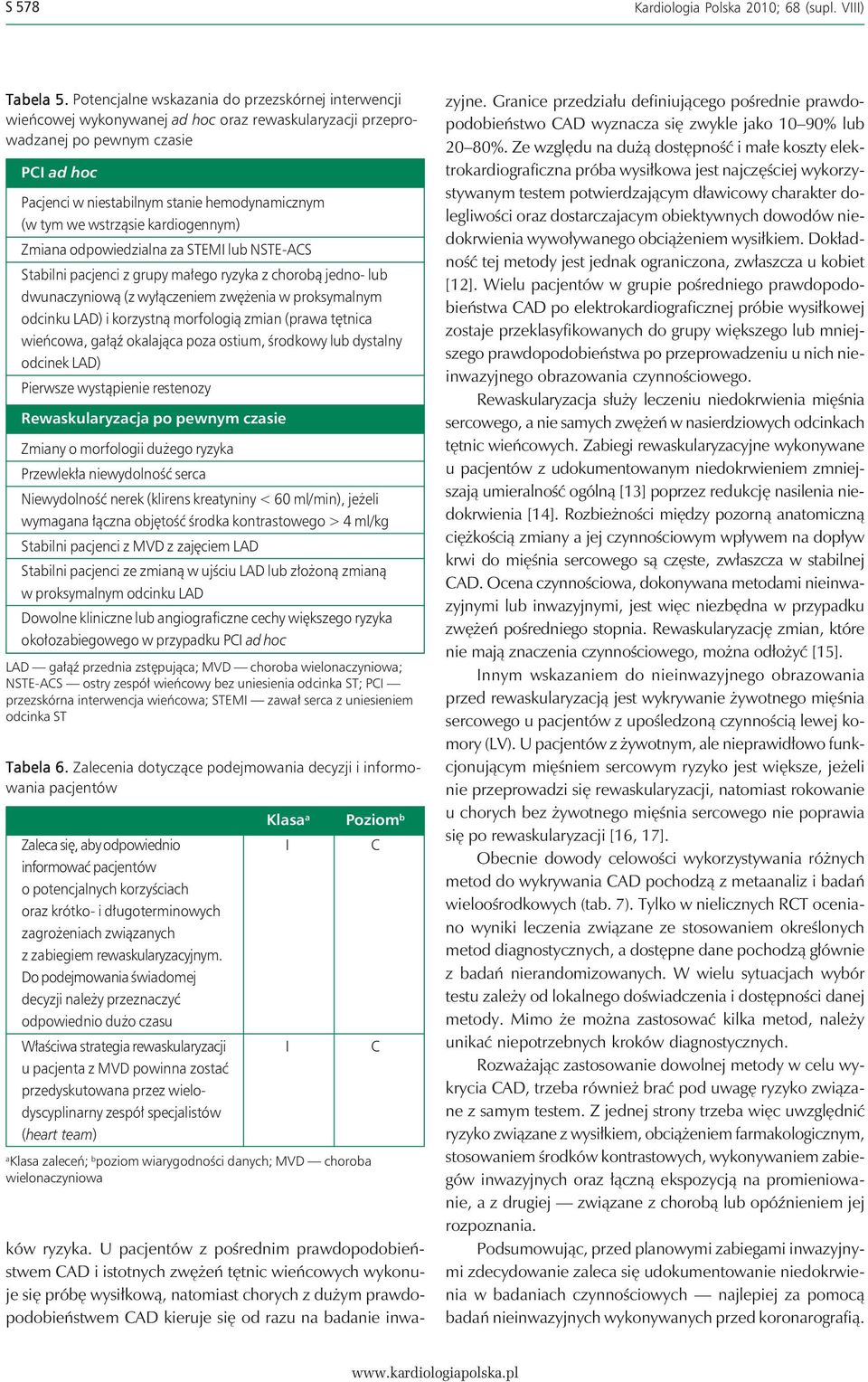 we wstrząsie kardiogennym) Zmiana odpowiedzialna za STEMI lub NSTE-ACS Stabilni pacjenci z grupy małego ryzyka z chorobą jedno- lub dwunaczyniową (z wyłączeniem zwężenia w proksymalnym odcinku LAD) i