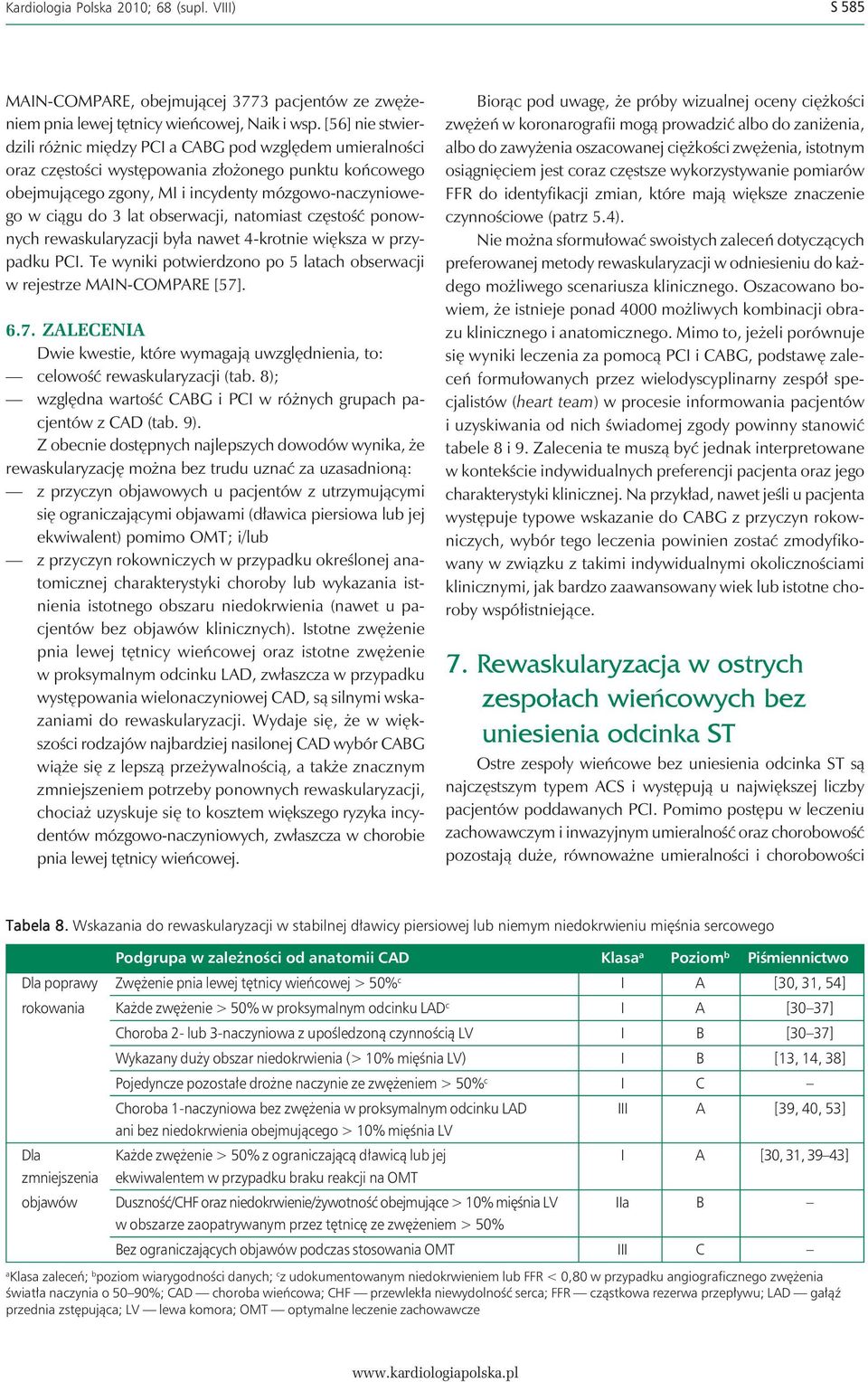 obserwacji, natomiast częstość ponownych rewaskularyzacji była nawet 4-krotnie większa w przypadku PCI. Te wyniki potwierdzono po 5 latach obserwacji w rejestrze MAIN-COMPARE [57]