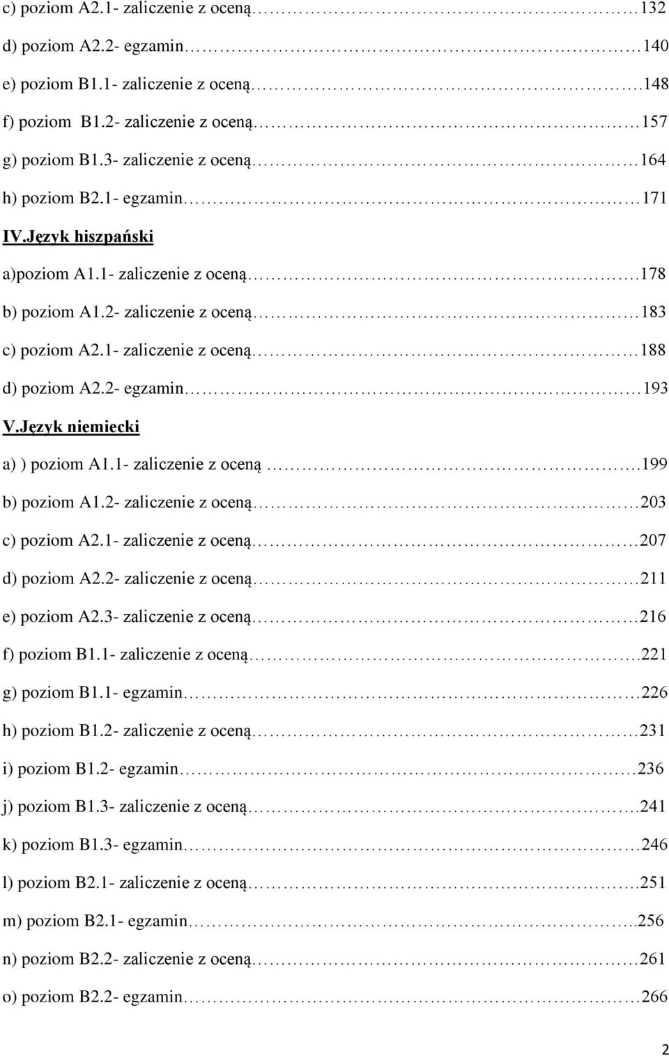 Język niemiecki a) ) poziom A1.1- zaliczenie z oceną.199 b) poziom A1.2- zaliczenie z oceną 203 c) poziom A2.1- zaliczenie z oceną 207 d) poziom A2.2- zaliczenie z oceną 211 e) poziom A2.