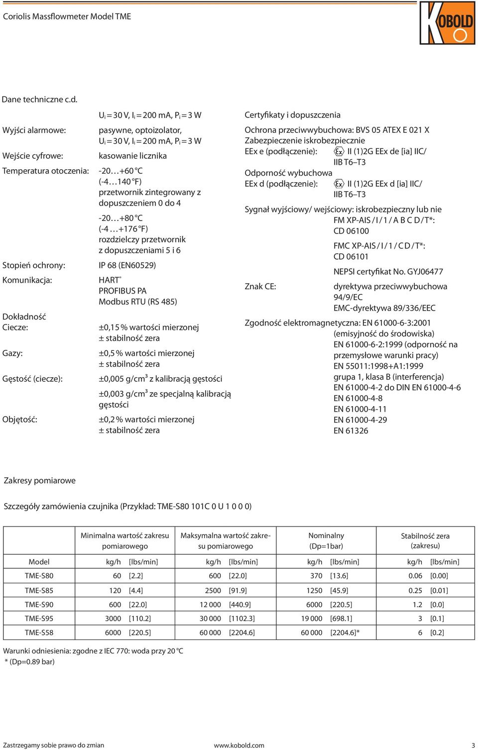 Wyjści alarmowe: Wejście cyfrowe: U i = 30 V, I i = 200 ma, P i = 3 W pasywne, optoizolator, U i = 30 V, I i = 200 ma, P i = 3 W kasowanie licznika Temperatura otoczenia: -20 +60 C (-4 140 F)