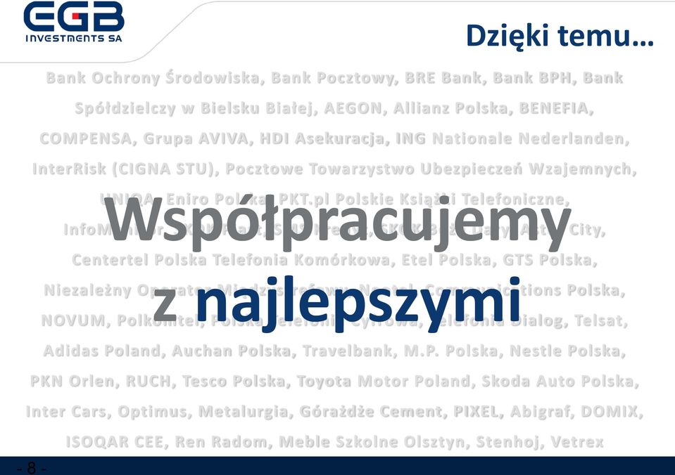 pl Polskie Książki Telefoniczne, InfoMonitor, SKOK Piast, SMS Kredyt, SKOK Boże Dary, Aster City, Centertel Polska Telefonia Komórkowa, Etel Polska, GTS Polska, Niezależny Operator Międzystrefowy,