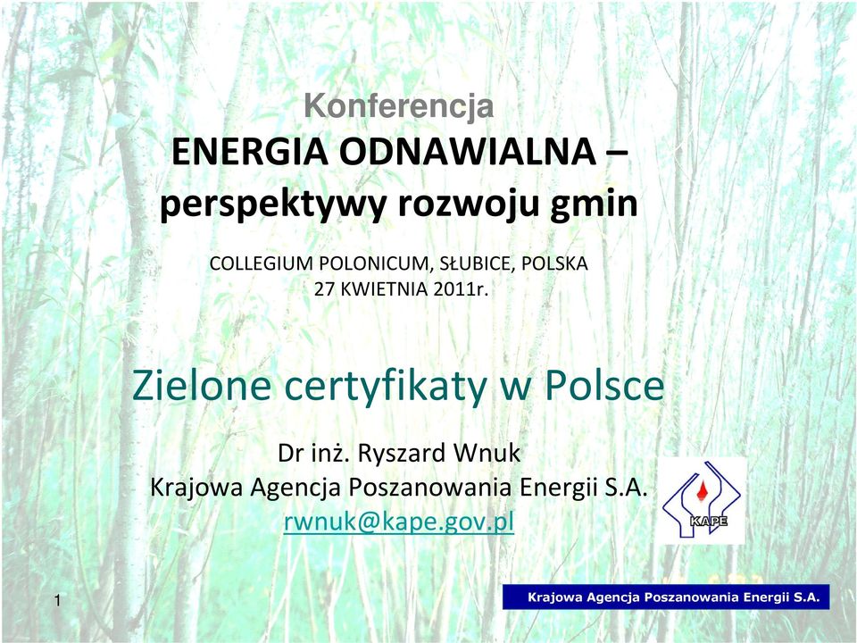 Zielone certyfikaty w Polsce Dr inż.
