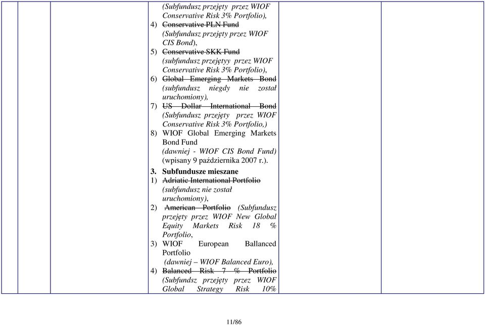 Portfolio,) 8) WIOF Global Emerging Markets Bond Fund (dawniej - WIOF CIS Bond Fund) (wpisany 9 października 2007 r.). 3.