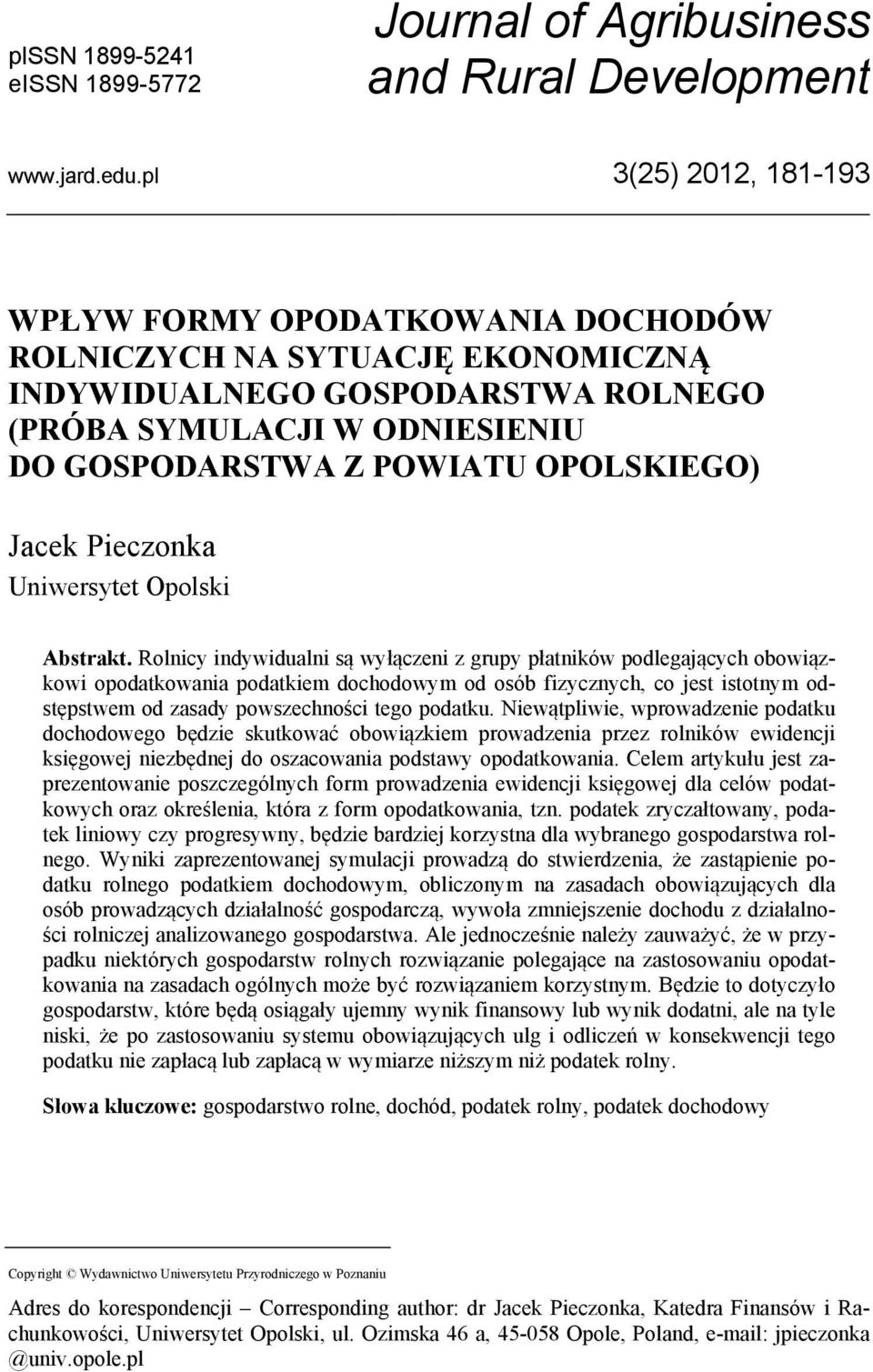 Jacek Pieczonka Uniwersytet Opolski Abstrakt.