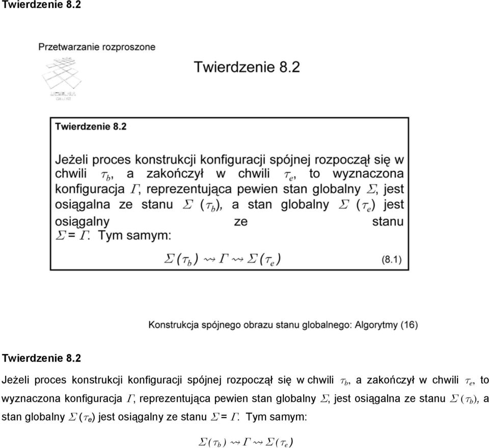 zakończył w chwili τ e, to wyznaczona konfiguracja Γ, reprezentująca pewien stan
