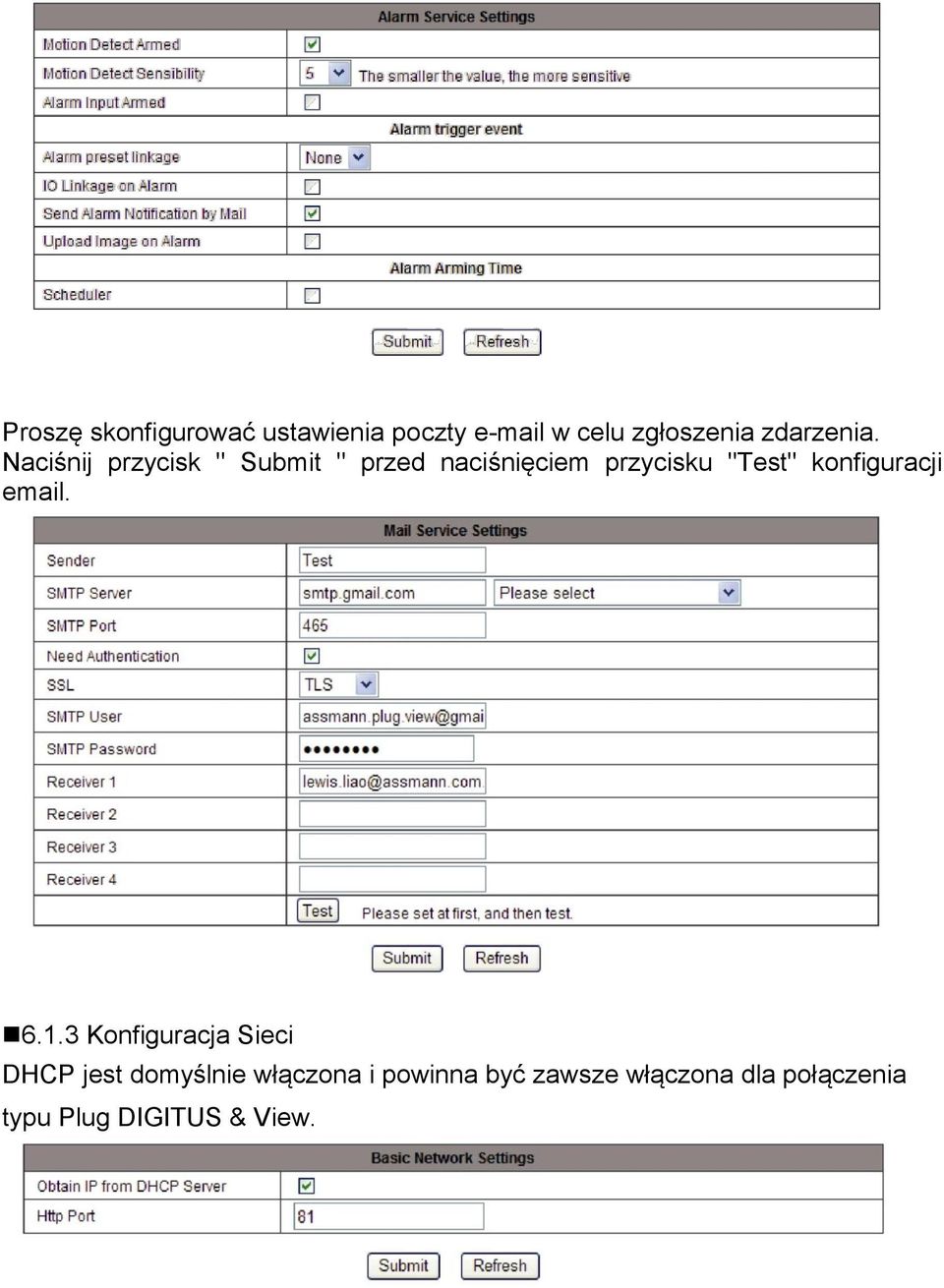 Naciśnij przycisk " Submit " przed naciśnięciem przycisku "Test"