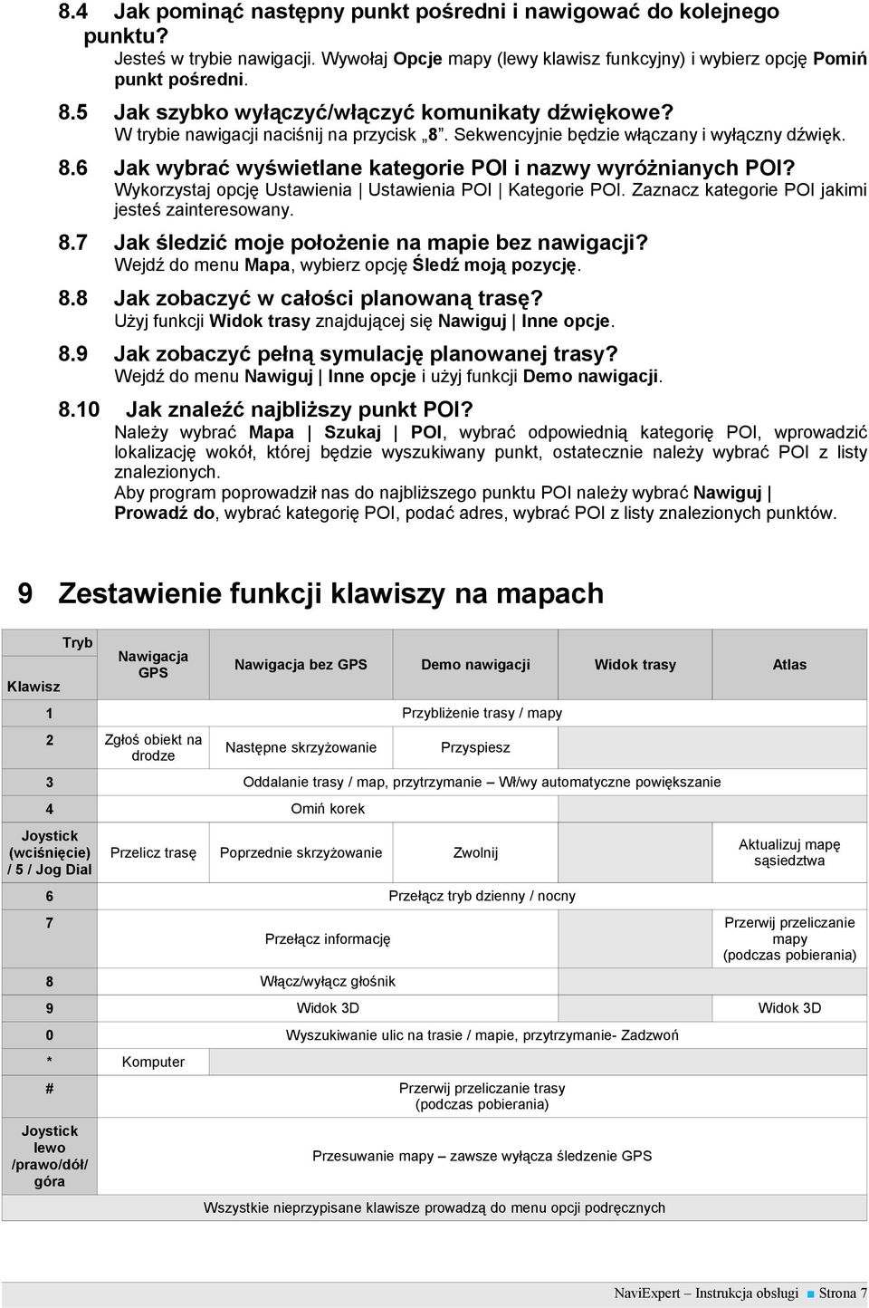 Wykorzystaj opcję Ustawienia Ustawienia POI Kategorie POI. Zaznacz kategorie POI jakimi jesteś zainteresowany. 8.7 Jak śledzić moje położenie na mapie bez nawigacji?