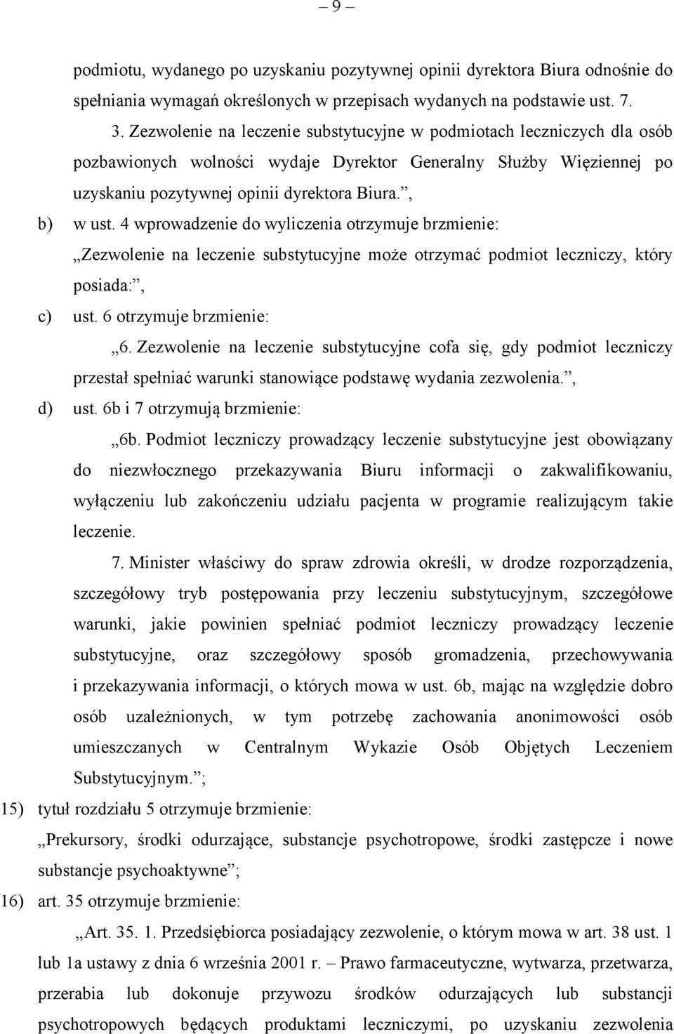 4 wprowadzenie do wyliczenia otrzymuje brzmienie: Zezwolenie na leczenie substytucyjne może otrzymać podmiot leczniczy, który posiada:, c) ust. 6 otrzymuje brzmienie: 6.