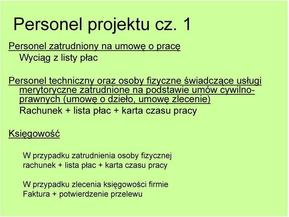 świadczące usługi merytoryczne zatrudnione na podstawie umów cywilnoprawnych (umowę o dzieło, umowę zlecenie)