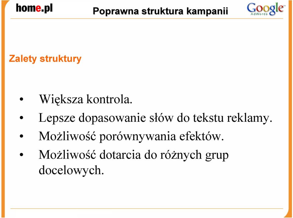 Lepsze dopasowanie słów do tekstu reklamy.