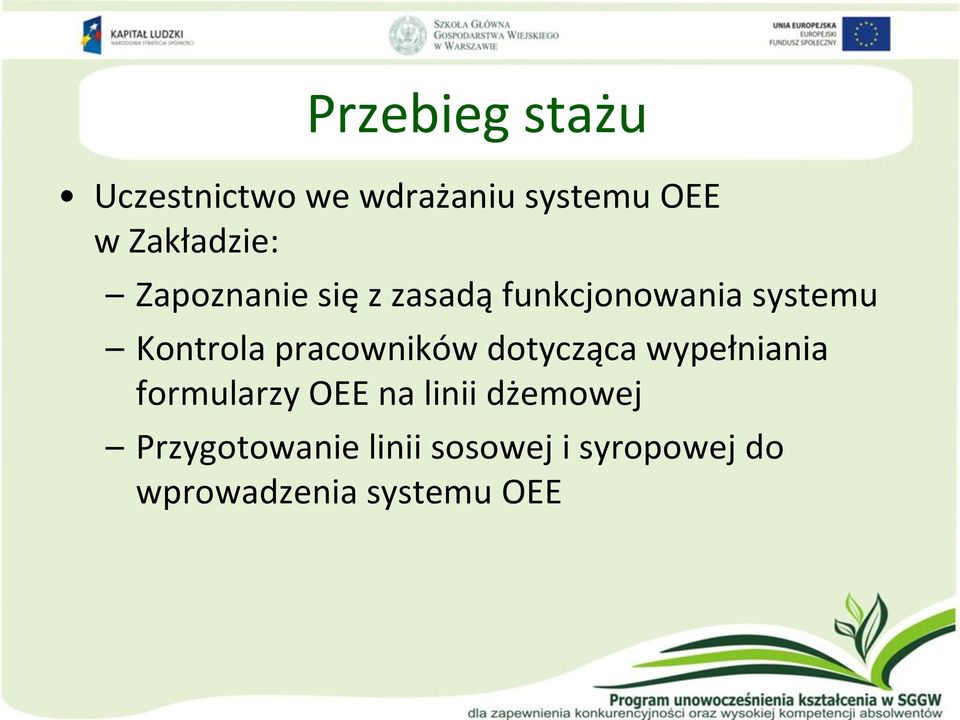 Kontrola pracowników dotycząca wypełniania formularzy OEE na