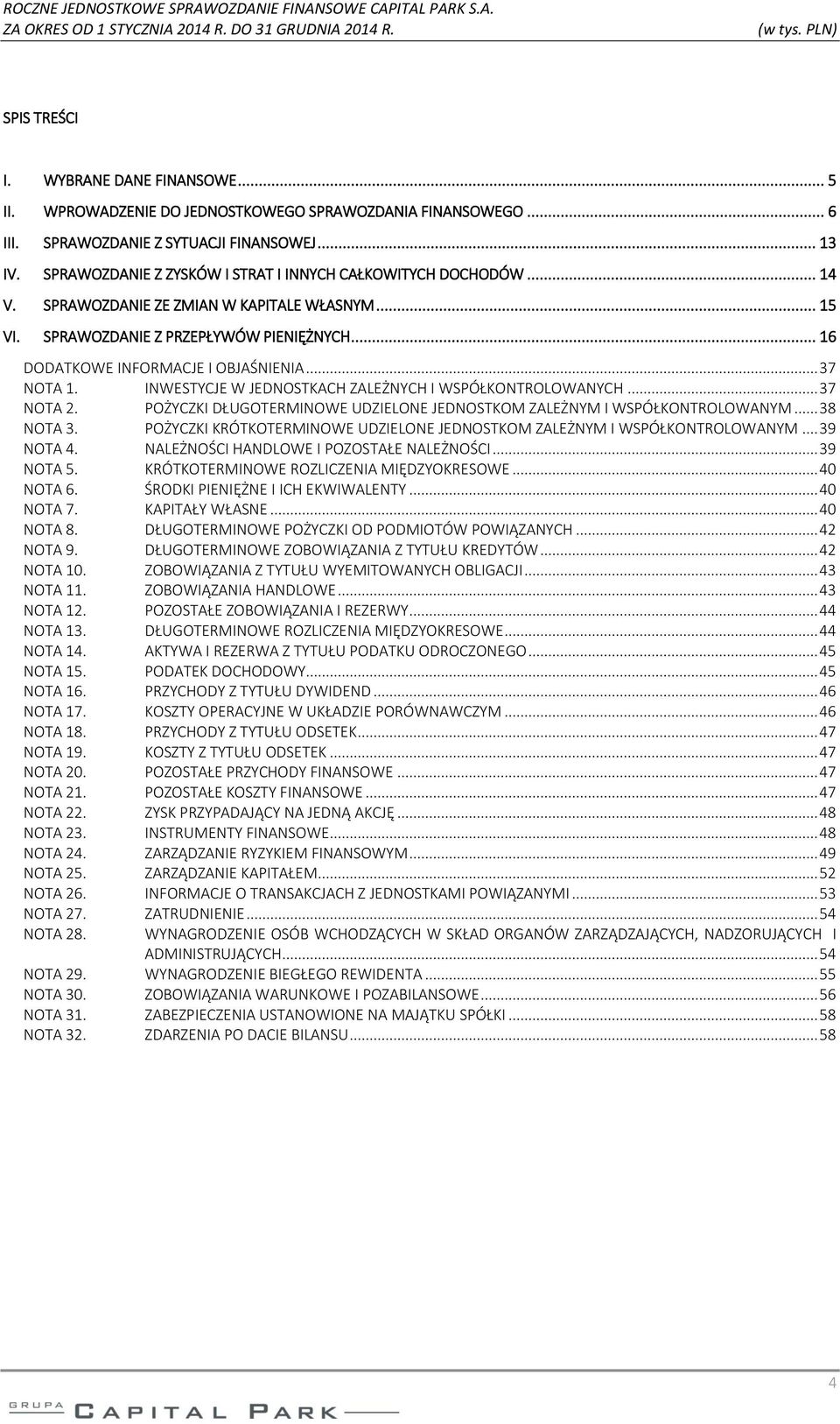.. 37 NOTA 1. INWESTYCJE W JEDNOSTKACH ZALEŻNYCH I WSPÓŁKONTROLOWANYCH... 37 NOTA 2. POŻYCZKI DŁUGOTERMINOWE UDZIELONE JEDNOSTKOM ZALEŻNYM I WSPÓŁKONTROLOWANYM... 38 NOTA 3.