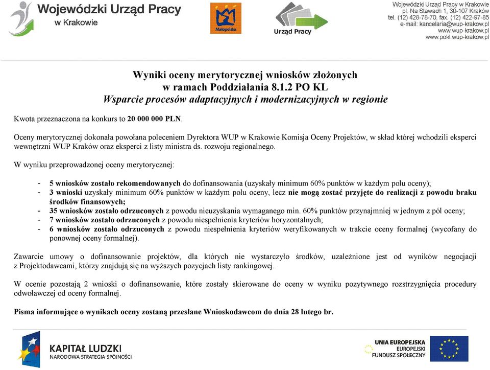 eksperci wewnętrzni WUP Kraków oraz eksperci z listy ministra ds. rozwoju regionalnego.