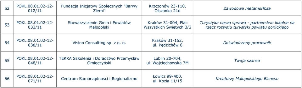 038/11 Vision Consulting sp. z o. o. Kraków 31-152, ul.