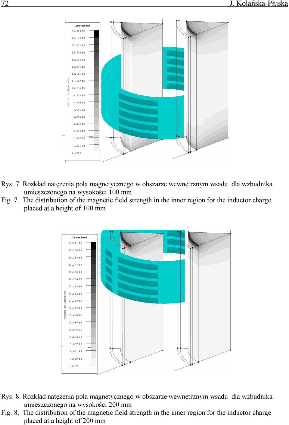 The distribution of the magnetic field strength in the inner region for the inductor charge placed at a height of 100 mm Rys. 8.