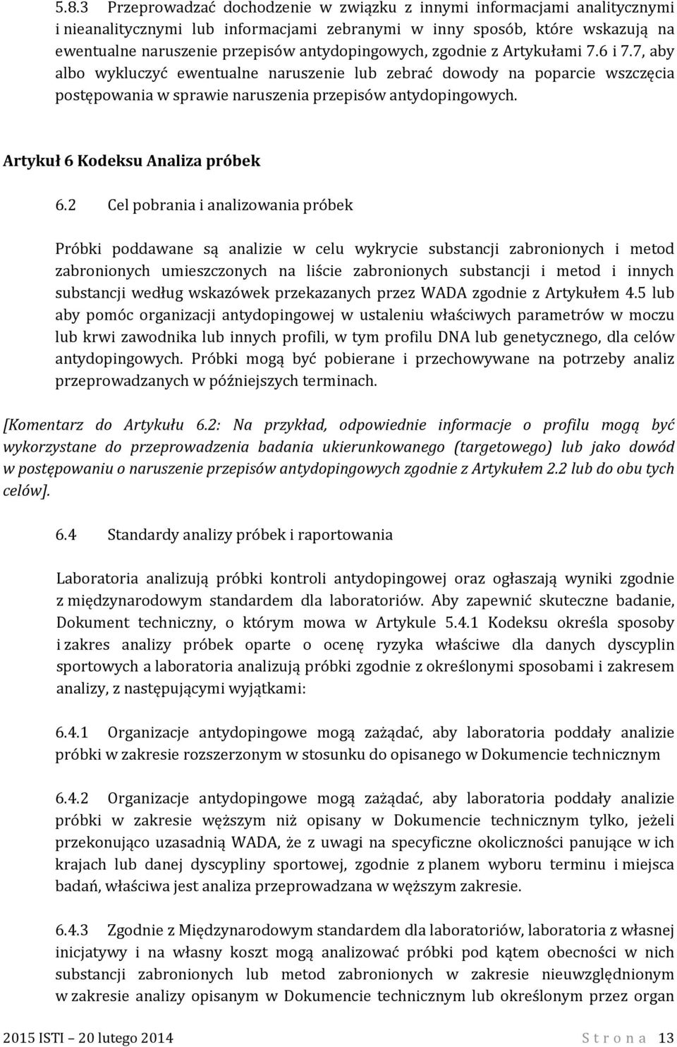 Artykuł 6 Kodeksu Analiza próbek 6.