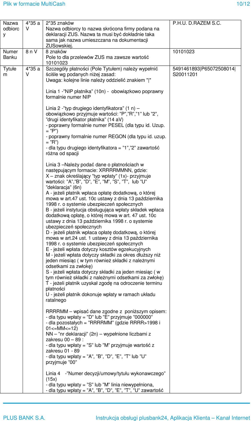 8 n V 8 znaków Pole to dla przelewów ZUS ma zawsze wartość 10101023 4*35 a V Szczegóły płatności (Pole Tytułem) należy wypełnić ściśle wg podanych niżej zasad: Uwaga: kolejne linie należy oddzielić