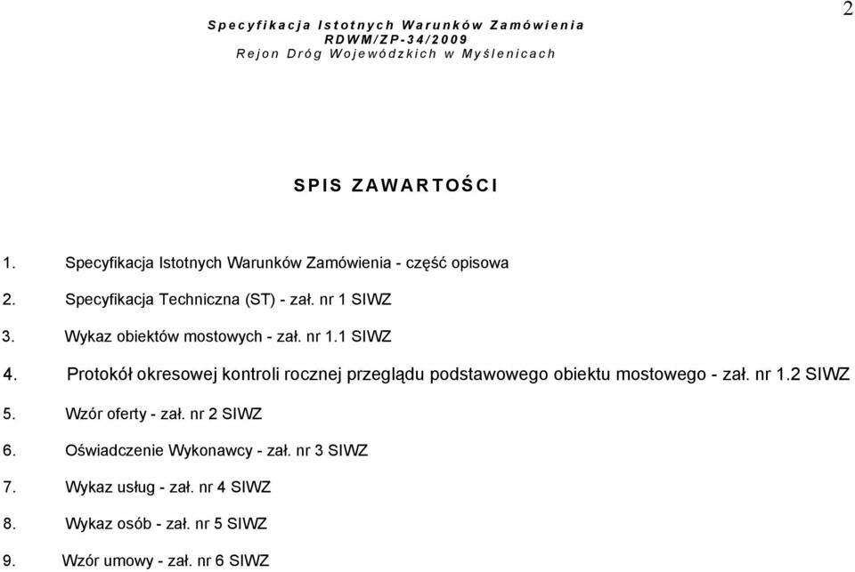 Protokół okresowej kontroli rocznej przeglądu podstawowego obiektu mostowego - zał. nr 1.2 SIWZ 5.