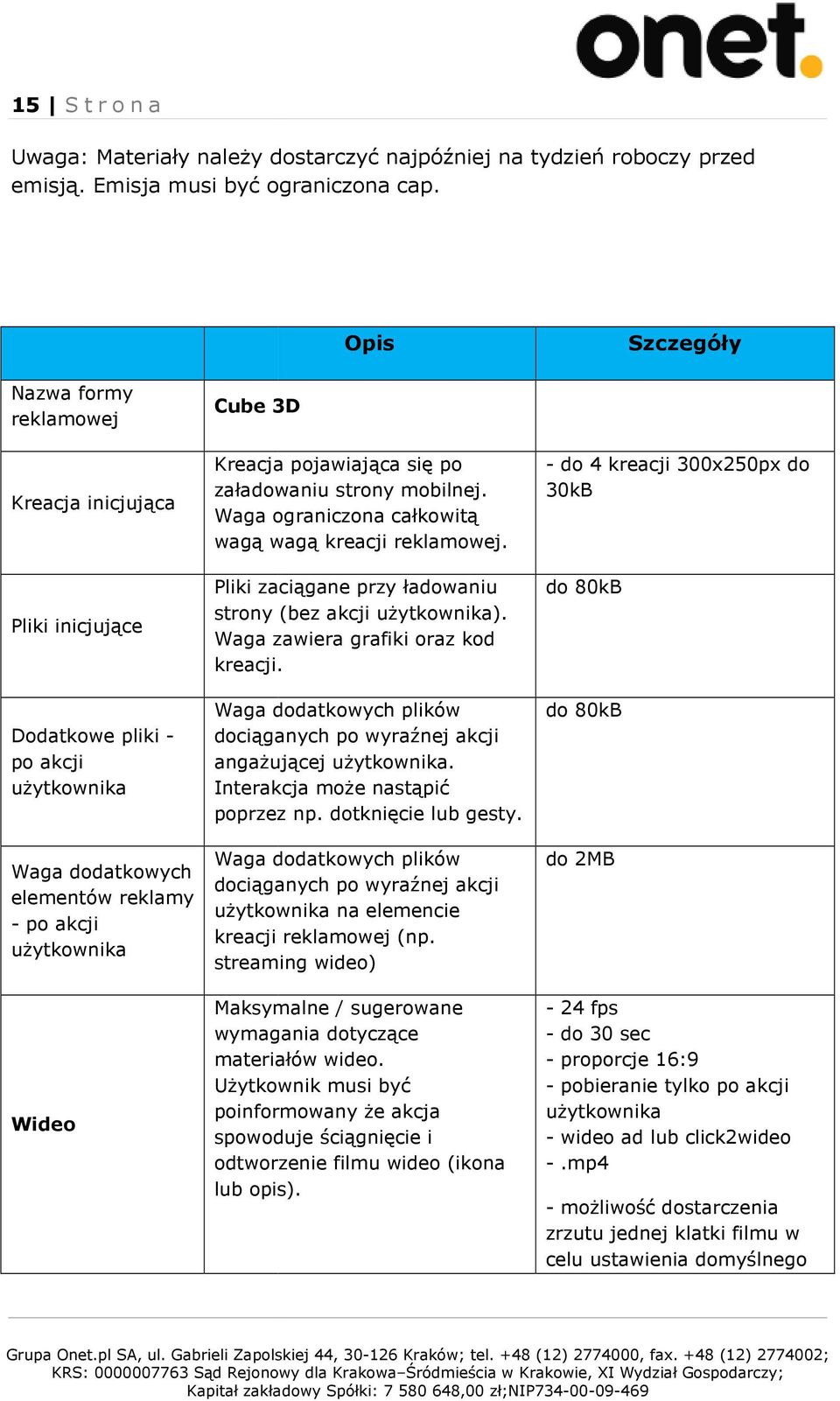 pojawiająca się po załadowaniu strony mobilnej. Waga ograniczona całkowitą wagą wagą kreacji reklamowej. Pliki zaciągane przy ładowaniu strony (bez akcji użytkownika).