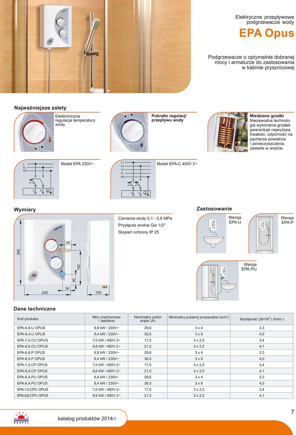 L N PE L1 L L N PE Model EPA 0V~ Model EPA-C 400V ~ U N U V Wymiary Zastosowanie Ciśnienie wody 0,1-0,6 MPa Przyłącze wodne Gw 1/" Wersja EPA-U Wersja EPA-P Stopień ochrony IP 5 6 14 95 Wersja EPA-PU