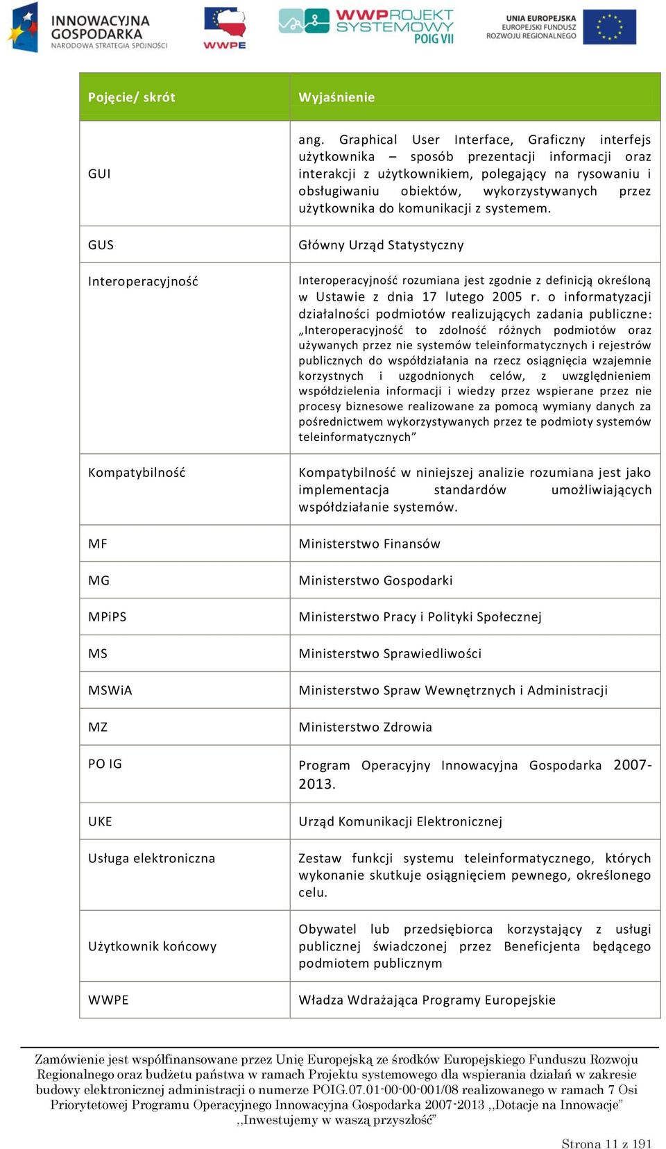 użytkownika do komunikacji z systemem. Główny Urząd Statystyczny Interoperacyjnośd rozumiana jest zgodnie z definicją określoną w Ustawie z dnia 17 lutego 2005 r.