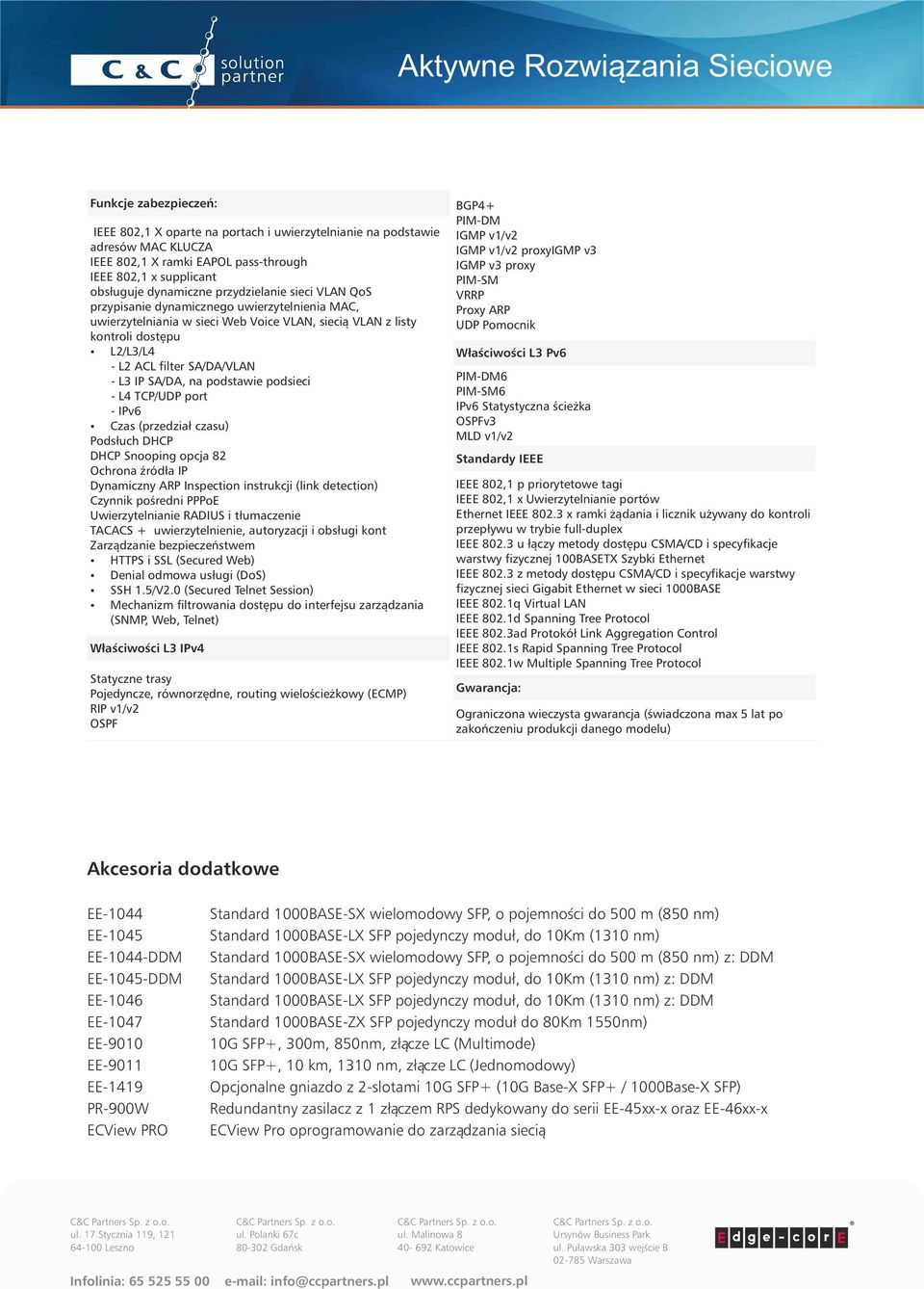 podstawie podsieci - L4 TCP/UDP port - IPv6 ź Czas (przedział czasu) Podsłuch DHCP DHCP Snooping opcja 82 chrona źródła IP Dynamiczny ARP Inspection instrukcji (link detection) Czynnik pośredni PPPoE