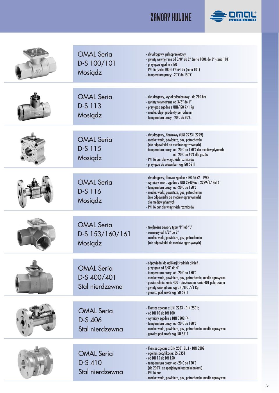 D-S 113 - dwudrogowy, wysokociœnieniowy - do 210 bar - gwinty wewnêtrzne od 3/8 do 1 - przy³¹cza zgodne z UNI/ISO 7/1 Rp - media: oleje, produkty petrochemii - temperatura pracy: -20 C do 80 C.