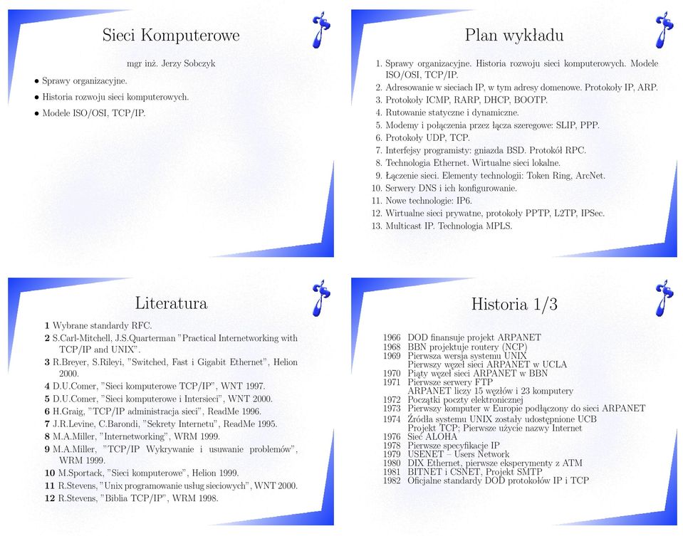 Interfejsy programisty: gniazda BSD. Protokół RPC. 8. Technologia Ethernet. Wirtualne sieci lokalne. 9. Łączenie sieci. Elementy technologii: Token Ring, ArcNet. 0. Serwery DNS i ich konfigurowanie.