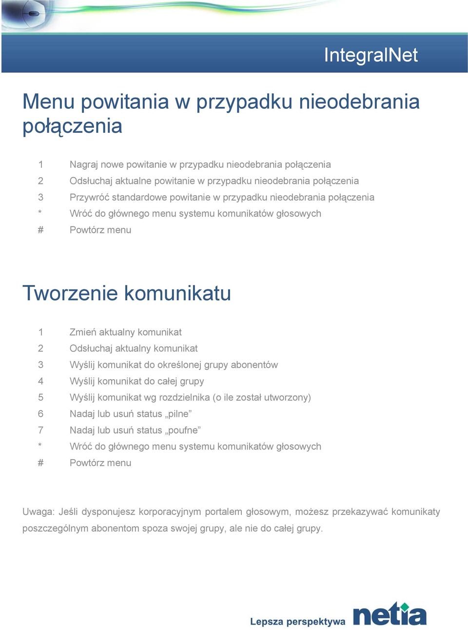 Wyślij komunikat do określonej grupy abonentów 4 Wyślij komunikat do całej grupy 5 Wyślij komunikat wg rozdzielnika (o ile został utworzony) 6 Nadaj lub usuń status pilne 7 Nadaj lub usuń status