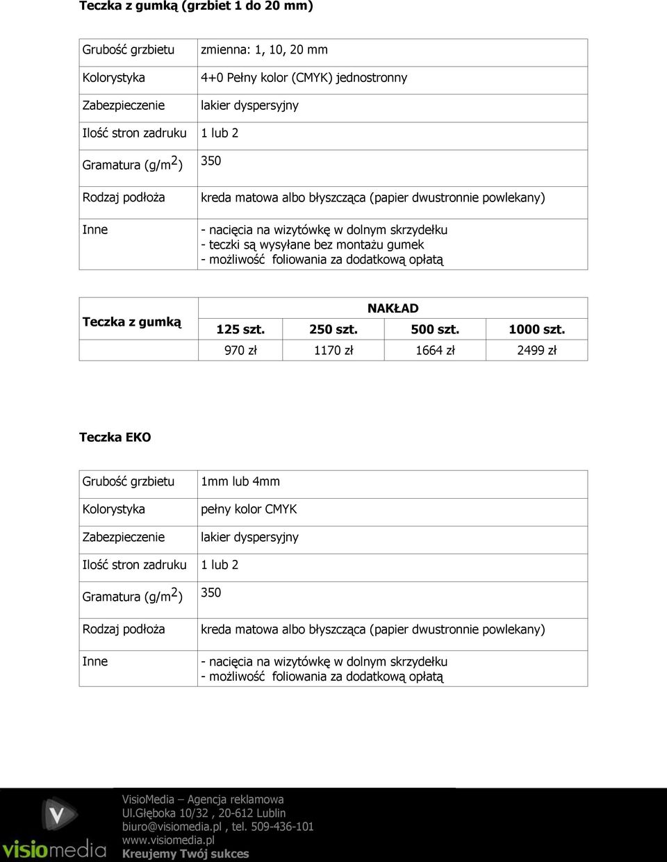 dodatkową opłatą Teczka z gumką 125 szt. 250 szt. 500 szt. 1000 szt.