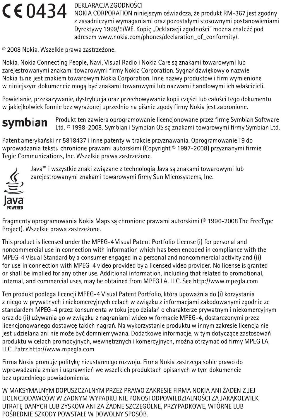 Nokia, Nokia Connecting People, Navi, Visual Radio i Nokia Care s± znakami towarowymi lub zarejestrowanymi znakami towarowymi firmy Nokia Corporation.
