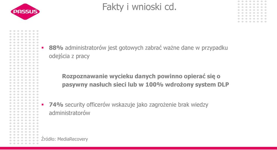 pracy Rozpoznawanie wycieku danych powinno opierać się o pasywny nasłuch