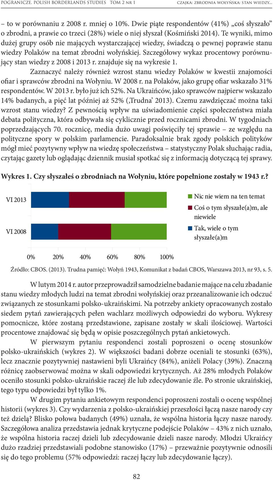 Szczegółowy wykaz procentowy porównujący stan wiedzy z 2008 i 2013 r. znajduje się na wykresie 1.