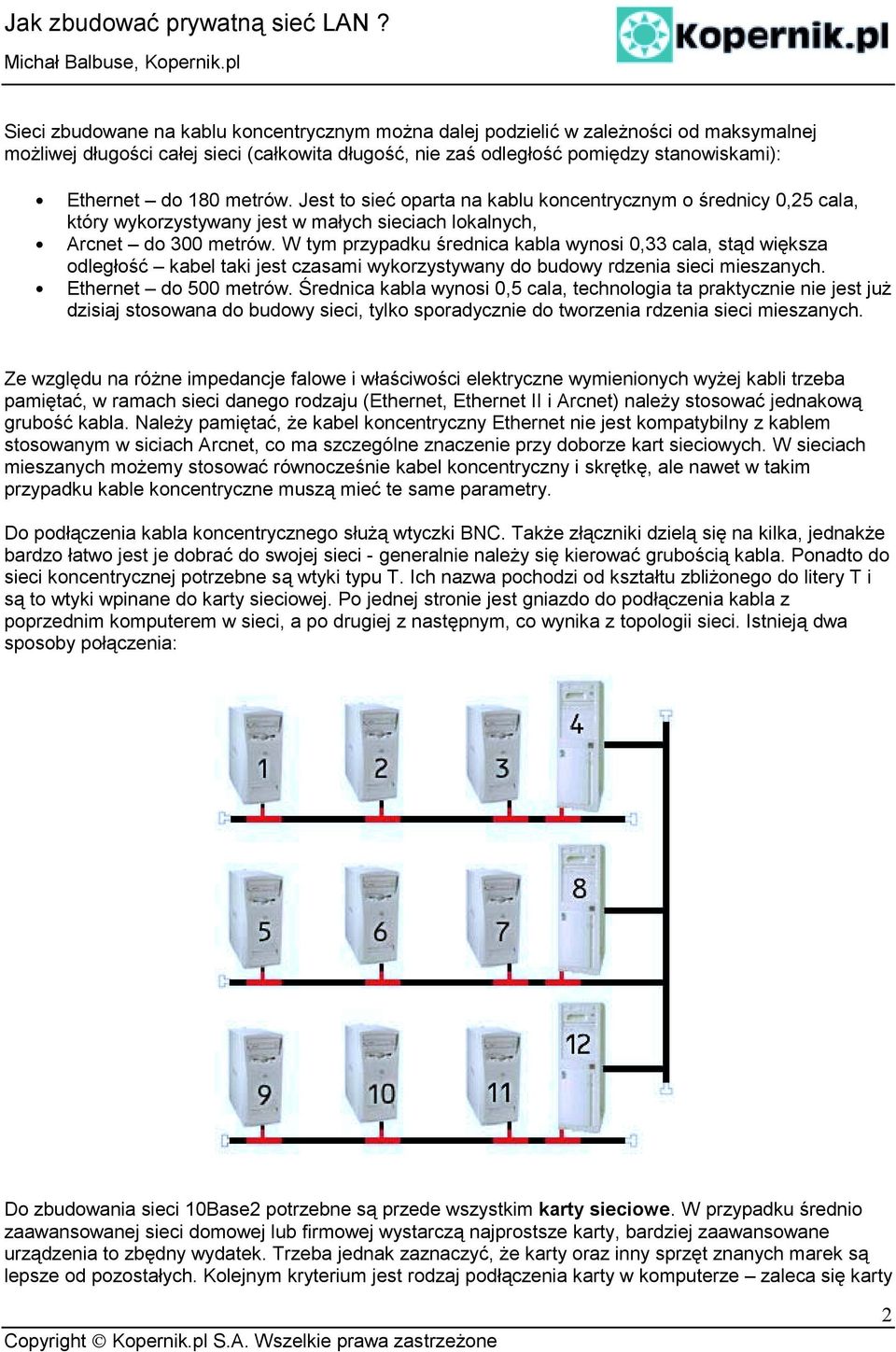 W tym przypadku średnica kabla wynosi 0,33 cala, stąd większa odległość kabel taki jest czasami wykorzystywany do budowy rdzenia sieci mieszanych. Ethernet do 500 metrów.