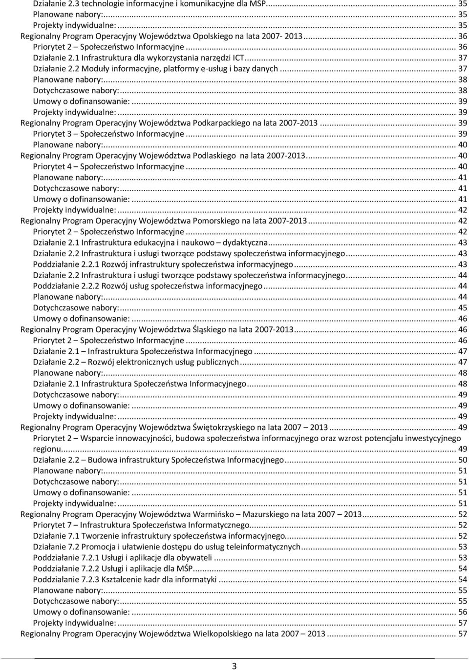 .. 37 Planowane nabory:... 38 Dotychczasowe nabory:... 38 Umowy o dofinansowanie:... 39 Projekty indywidualne:... 39 Regionalny Program Operacyjny Województwa Podkarpackiego na lata 2007-2013.