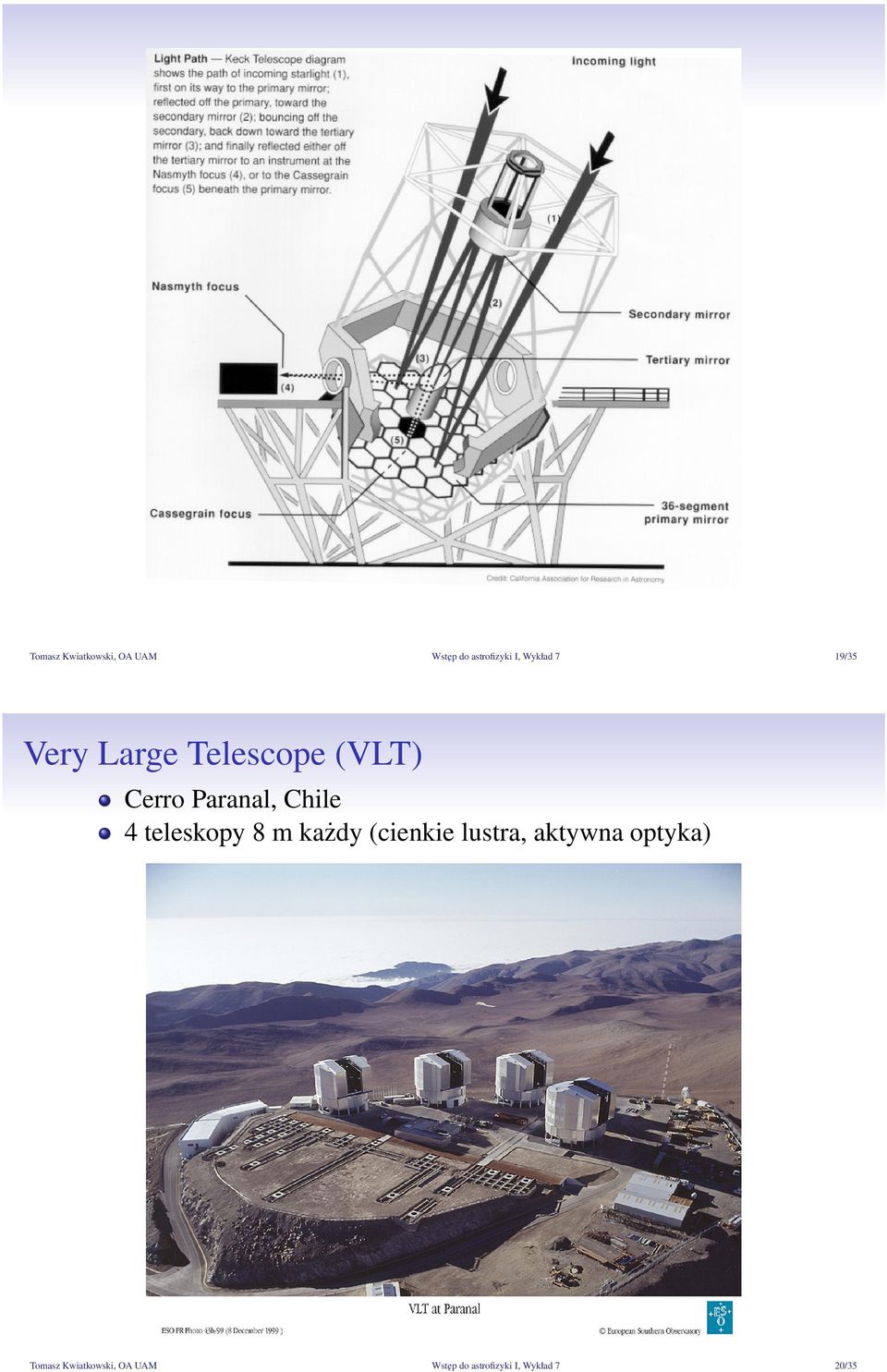teleskopy 8 m każdy (cienkie lustra, aktywna optyka)  7