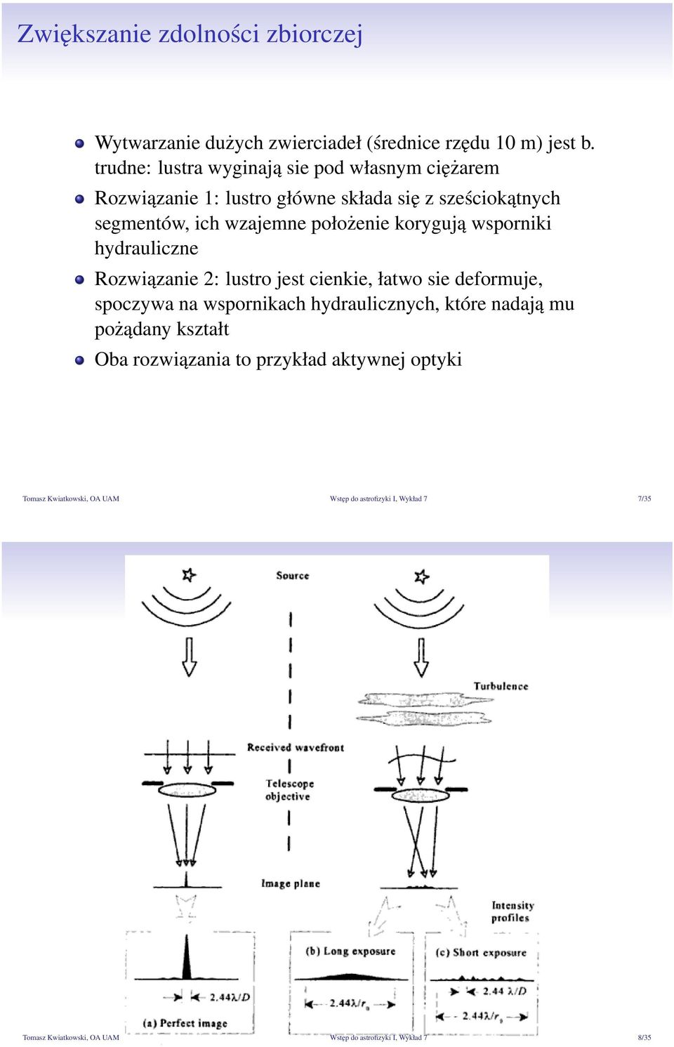 korygują wsporniki hydrauliczne Rozwiązanie 2: lustro jest cienkie, łatwo sie deformuje, spoczywa na wspornikach hydraulicznych, które nadają