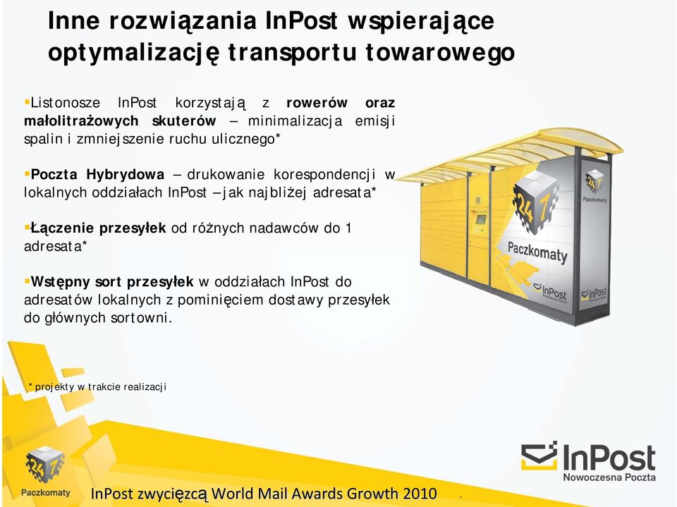 InPost jak najbliżej adresata* Łączenie przesyłek od różnych nadawców do 1 adresata* Wstępny sort przesyłek w oddziałach InPost do